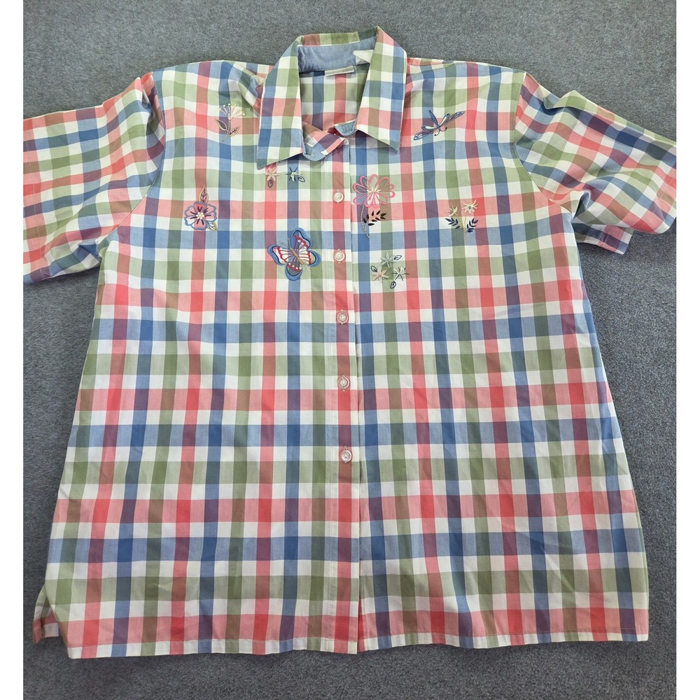 VTG Koret Francisca Embroidered Butterfly Retro Grandmacore Pastel Gingham XL